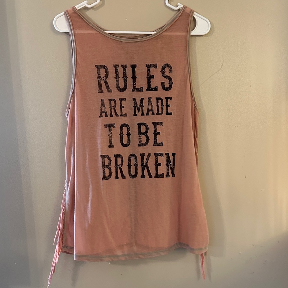 Women’s Trendy Pink Graphic Tank Top “rules are made to be broken” - large